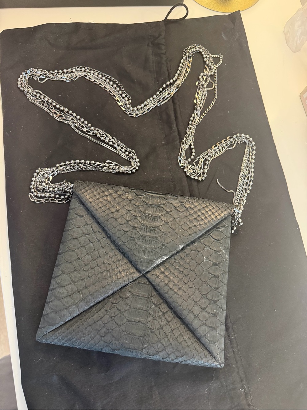 Italian Origami Square First Edition Genuine Python Chain Shoulder Bag